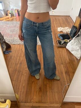 pilcro Low rise wide leg blue jeans